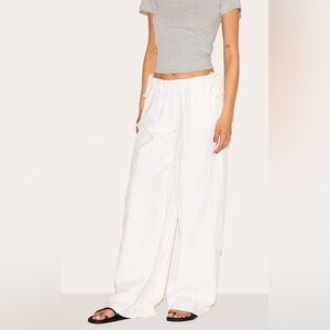 Prettylittlething Tall White Premium Linen Look Side Tie Detail Wide Leg Pants